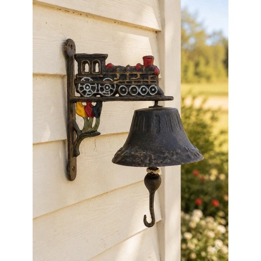 Antique Cast Iron Train Dinner Wall Bell Locomotive Topper